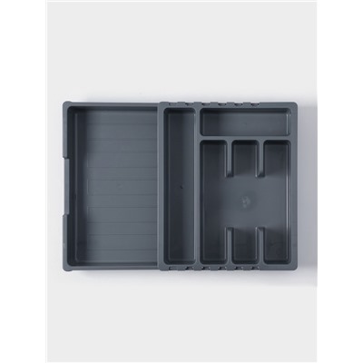 Лоток для столовых приборов раздвижной Martika «Смарт», 5 секций, 36×30×5 см, пластик, тёмно-серый