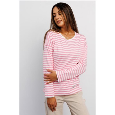 Футболка с длинным рукавом тельняшка 383 (Полоса розовая)