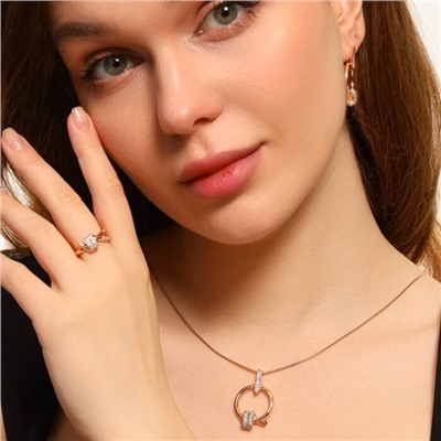 Комплект ювелирной бижутерии коллекция "Дубай" покрытие позолота серьги, кулон и кольцо 19 р, вставка: фианиты, цвет: прозрачный, арт.213.454-19