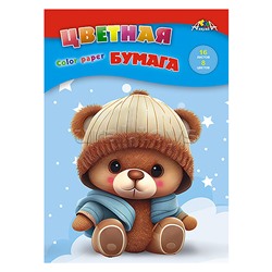 Бумага цветная А4 16л, 8цв. "Мишутка"