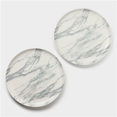 Тарелки Magistro Real Marble, d=26 см, набор 2 шт., фарфор, белые