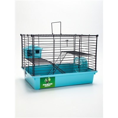 Клетка для грызунов «Пижон», 38×27×27 см, складная, домик, миска, колесо, бирюзовая