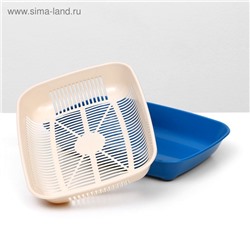 Туалет для кошек, 33.5×25×6 см, округлый, с сеткой, пластик, бежевый, синий