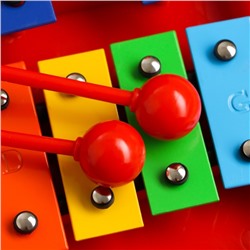 Металлофон музыкальный инструмент Music Life, 25 тонов, футляр, 2 палочки, красный