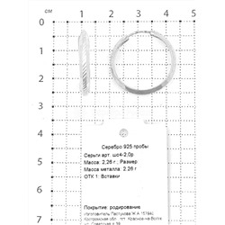 Серьги-конго из серебра родированные - диаметр 2 см 925 пробы шс4-2,0р