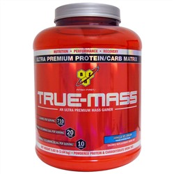 BSN, True Mass, белково-углеводная матрица ультра-премиум со вкусом ванильного мороженого, 2,64 кг (5,82 фунта)