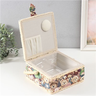 Шкатулка для рукоделия и шитья «Плюшевые медвежата», хранение ниток, иголок, мелочи, 20×20×11 см