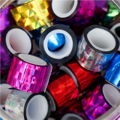 Клейкая лента пластик в банке «Голография», набор 40 шт., 1.2 см×2.8 м, 7.5×8.5×8.5 см, МИКС