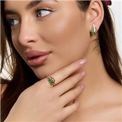 Комплект ювелирной бижутерии коллекция "Дубай" серьги и кольцо 19 р, покрытие позолота, вставка: фианиты и цирконы, цвет: зеленый и прозрачный, арт.215.745-19