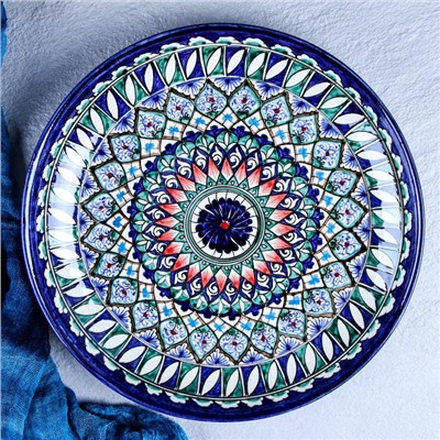 Ляган узбекский Риштанская Керамика «Узоры», d=28 см, синий