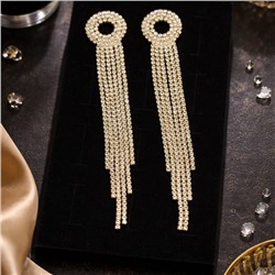 Серьги длинные женские вечерние со стразами, цвет: золотистый и прозрачный, арт.012.046