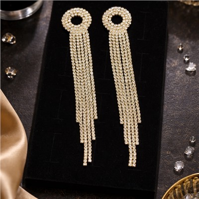 Серьги длинные женские вечерние со стразами, цвет: золотистый и прозрачный, арт.012.046