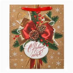 Пакет подарочный новогодний крафтовый «С Новым годом», M 26×30×9 см
