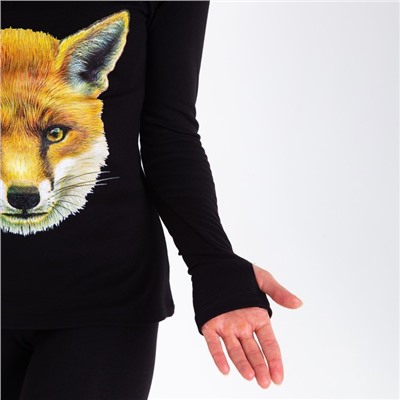 Термобельё женское (джемпер, легинсы) принт лиса, чёрное, размер 42