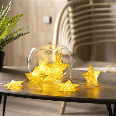 УЦЕНКА Гирлянда «Нить», 2 м, с насадками «Бумажная звезда», IP20, 10 LED, AAх2 (не в комплекте), прозрачная нить, свечение тёплое белое