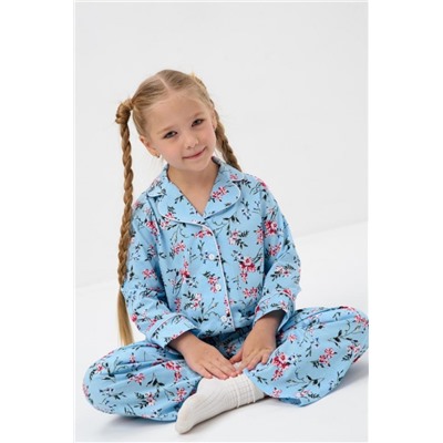 Пижама Бутоньерка кант для девочки подростка со штанами и рубашкой (Голубой)