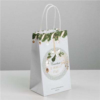 Пакет подарочный новогодний крафтовый «С Новым годом», 12×21×9 см