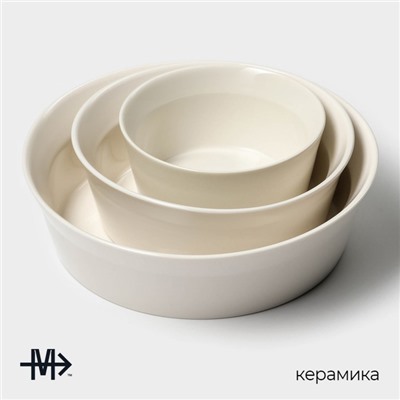 Салатники Magistro Whitewarm, 380/700/1.2 л, d=12/16/20.5 см, набор 3 шт., фарфор, белые