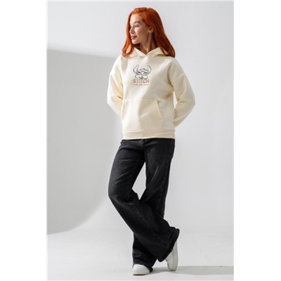 8565 толстовка женская оверсайз (Молочный_стич)