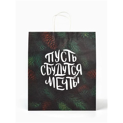Пакет бумажный подарочный новогодний крафт «Сбудутся мечты» 32×17.5×37 см