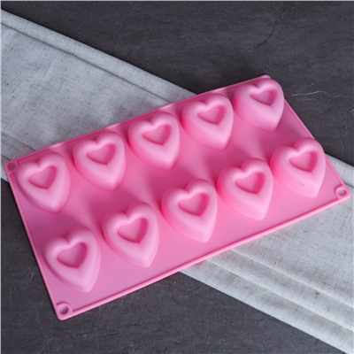 Форма для выпечки 10 ячеек силиконовая Сердце / HL-271 / уп 200/ 0,12/ 29*17*3/ *