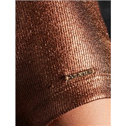 Футболка облегающая из хлопка в рубчик с вырезом лодочка с матовым покрытием металлик