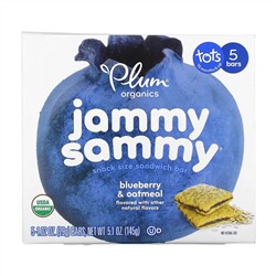 Plum Organics, Jammy Sammy, для детей от 15 месяцев, голубика и овсянка, 5 батончиков по 29 г (1,02 унции) каждый