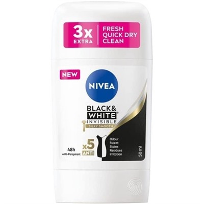 Дезодорант стик NIVEA Антиперспирант Чёрное и Белое невидимый Clear женский, 50 мл (84153)