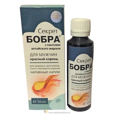 Капли Секрет бобра с пантами алтайского марала для мужчин красный корень 50 мл.