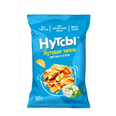 Чипсы нутовые Сметана и зелень "Нутсы" безглютеновые 50г ЭКОПРОДУКТЫ, 1185156
