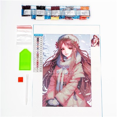 Алмазная мозаика на новый год с частичным заполнением на холсте «Снежная красавица», 20×30 см, набор для творчества