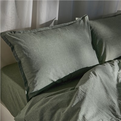 Простыня на резинке 2-спальная SL Home «Деним», 180×200+30 см, оливковая, жатый хлопок