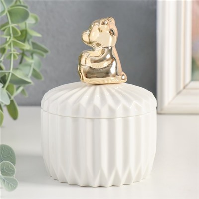 Шкатулка для украшений «Золотой медвежонок», керамика, белый рельеф, 11.5×8.2×8.2 см