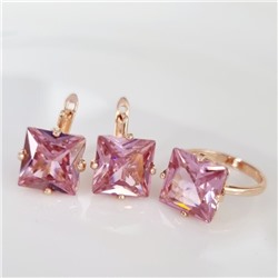Комплект ювелирная бижутерия коллекция  "Дубай" серьги и кольцо 18 р, покрытие: позолота, вставка: фианиты, цвет: розовый, арт.215.440-18