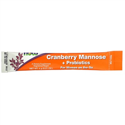 Now Foods, клюква, манноза и пробиотики, для женщин, в компактной упаковке, 24 пакета по 6 г (0,21 унции) каждый