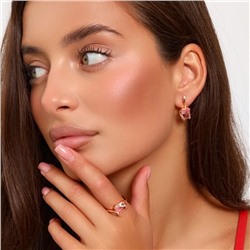 Комплект ювелирная бижутерия коллекция  "Дубай" серьги и кольцо 20 р, покрытие: позолота, вставка: фианиты, цвет: розовый и прозрачный, арт.217.319-20