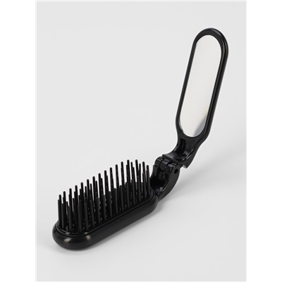 Расчёска массажная, складная, с зеркалом, 3×10 см, цвет чёрный