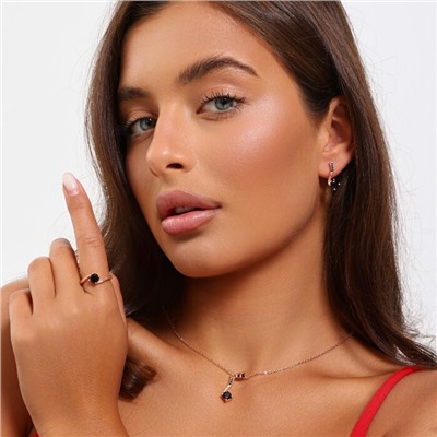 Комплект ювелирной бижутерии коллекция "Дубай" серьги, кулон и кольцо 17 р, покрытие позолота, вставка: фианиты, цвет: черный, арт.314.909-17