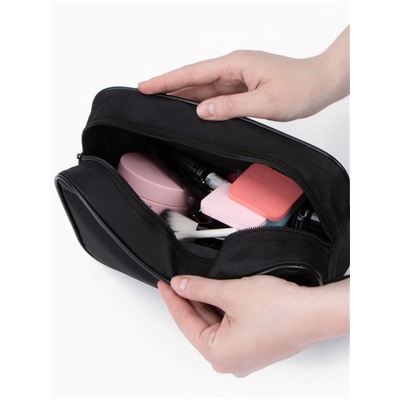 Косметичка дорожная на молнии с ручкой, с карманом, маленькая, чёрная