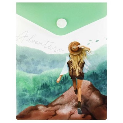 Папка с кнопкой 158х114 мм 180мкм 69028 "ПУТЕШЕСТВЕННИЦА" Феникс