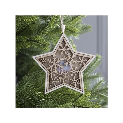 Ёлочная игрушка «Звезда в снежинках», 13×13×1 см, 3 LED, от батареек, свечение тёплое белое