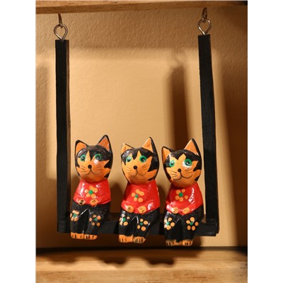 Сувенир интерьерный «Кошки на качелях», 19×19 см, дерево