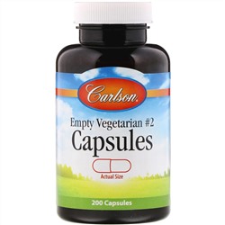Carlson Labs, пустые вегетарианские капсулы №2, 200 капсул