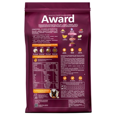 Сухой корм AWARD для вз-х собак крупных пород с кур/инд/тыква и шиповник 12 кг