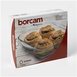 Форма для запекания Paşabahçe Borcam, 2 л, 256×220 мм, прямоугольная, жаропрочное стекло, прозрачная