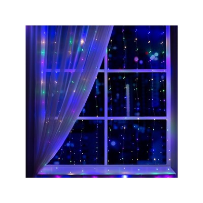 Гирлянда «Занавес» 2×2 м роса, IP20, серебристая нить, 300 LED, свечение мульти, 12 В