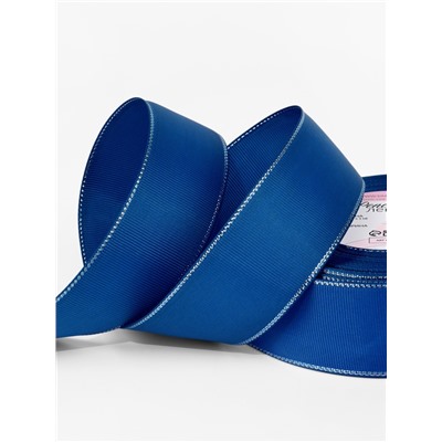 Лента репсовая, с серебряным люрексом, 40 мм, 23±1 м, синяя №40