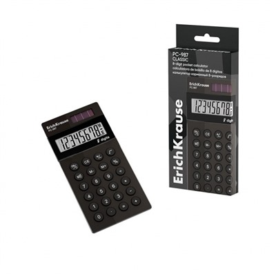 Калькулятор  8 разрядов 120х58 мм PC-987 Classic черный карманный 62008 ErichKrause