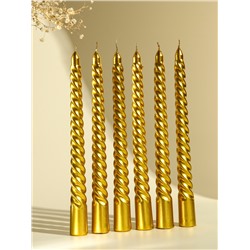 Набор свечей витых, 1.9×20 см, 6 шт., золотой металлик