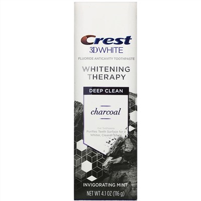 Crest, 3D White, отбеливающая зубная паста против кариеса с фтором, зубной пастой, древесным углем и бодрящей мятой, 4,1 унции (116 г)